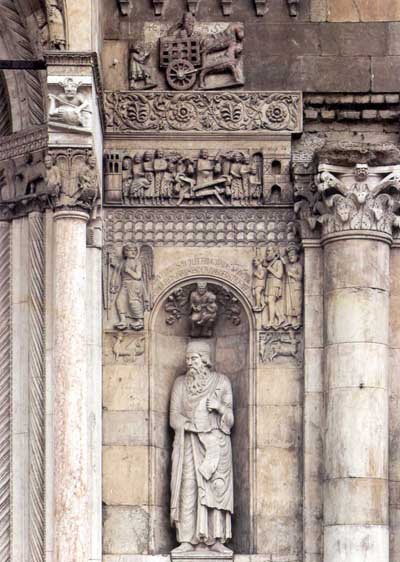 A fragment of decoration of the Church in Fidenza (Fidenza), Emilia Romagna (Emilia-Romagna).
