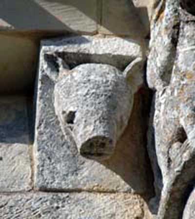A fragment of decoration of the Church of Notre Dame in Achille (Echillais), the Department of Charente Maritime (Charente-Maritime), France.