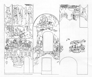Фрески южной ветви подкупольного креста собора Снетогорского монастыря. 1313 год.