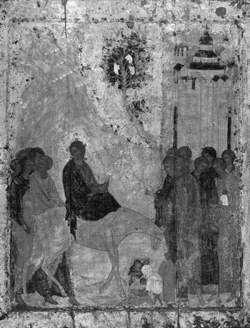 Вход в Иерусалим. Икона из праздничного чина Благовещенского собора. 1405 год.