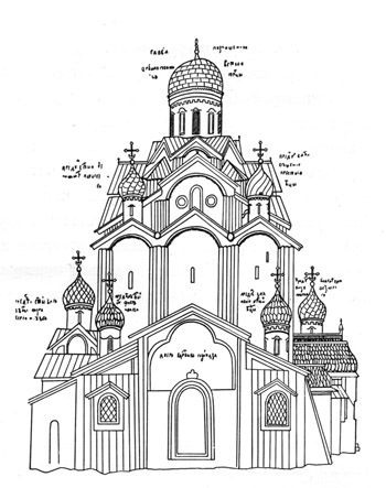 Псков, Троицкий собор 1365–1367 годов. Рисунок конца XVII века.
