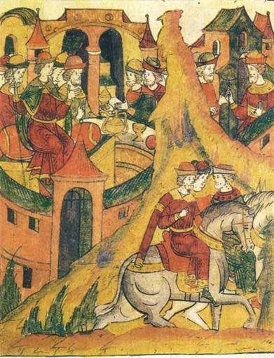 Иван Грозный посылает послов в Литву. Миниатюра Лицевого летописного свода. 1560–1570-е годы.