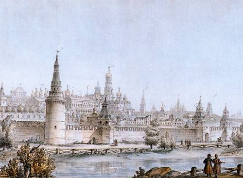 Московский Кремль на акварели Дж. Кваренги. 1768 год.