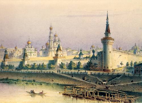 Московский Кремль на акварели И. Вейса. 1852 год.