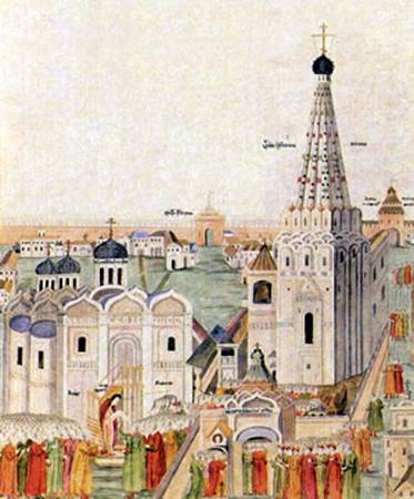 The Moscow Kremlin on a miniature from the Book "on the election to the throne of Mikhail Romanov". 1670-ies.
