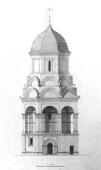 The Church of Metropolitan Alexei. Reconstruction Kavelmahera. The Western facade (conventionally depicted without adjacent belfry).