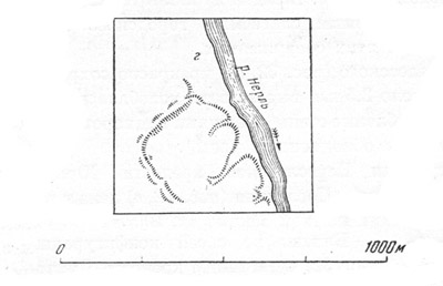 The approximate plan of the fortress in Kideksha (by P.A. Rappoport).