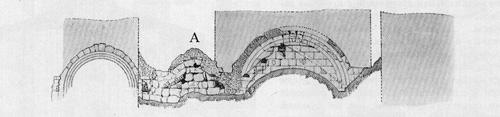 The southern side of Andrey's arches before the restoration. Drawing by I.O. Karabutov.