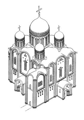 Assumption Cathedral of 1158-1160. Reconstruction by the author. Axonometry.