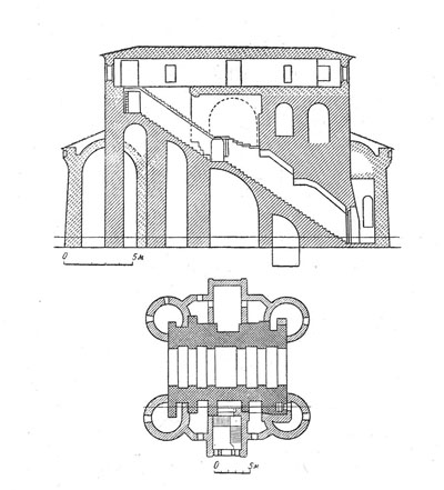 Golden Gate. The section and profile and plan (by G.F. Korzukhina).