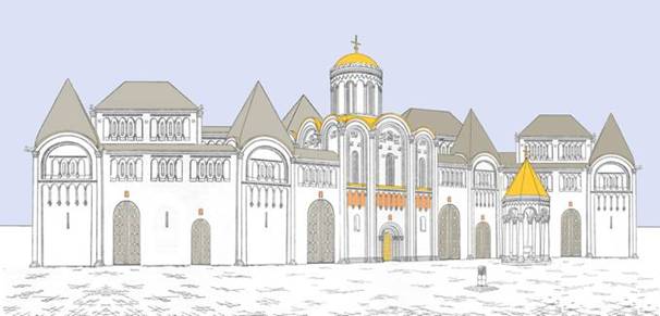 Palace-temple complex in Bogolyubovo. Original appearance. The author's reconstruction.