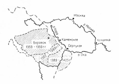 Карта перехода земель под власть Москвы, приведенная Б.Л.Альтшуллером