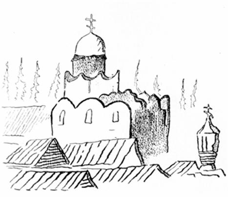 Церковь Рождества Богородицы в Городне. Рисунок А.Мейерберга.